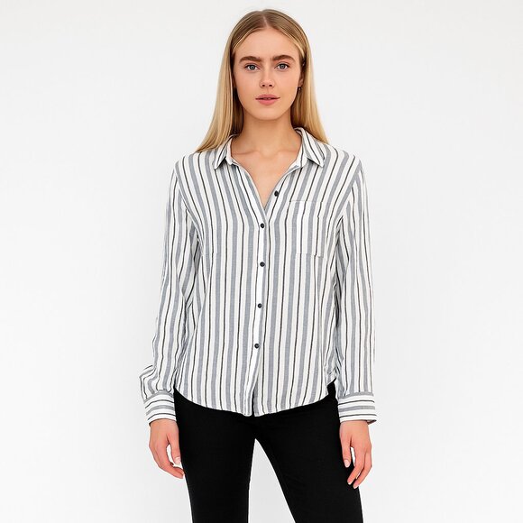 2/$30 Lucky Brand Striped Button-Down Shirt Gray Medium #BAG1 - Picture 1 of 7